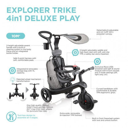 Tricycle évolutif EXPLORER 4 en 1 DELUXE PLAY Noir-Gris