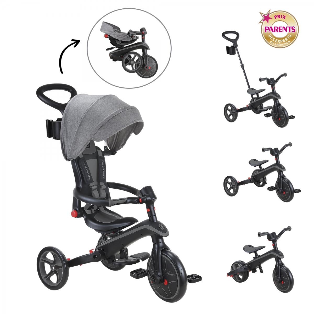 Tricycle EXPLORER 4-en-1 Évolutif & Pliable Gris