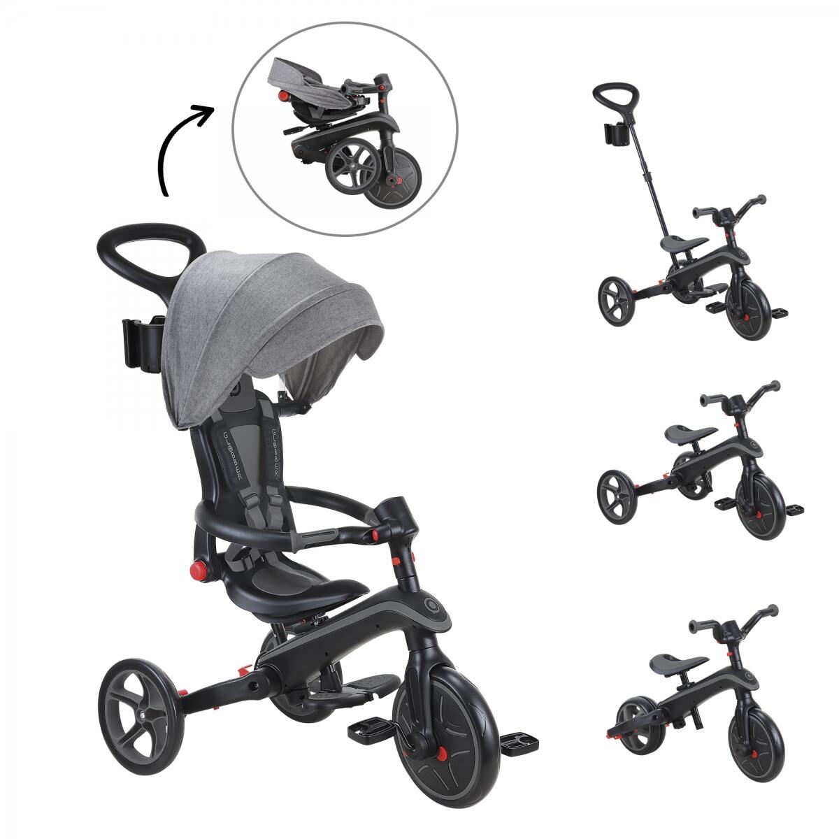 Tricycle EXPLORER 4-en-1 Évolutif & Pliable Gris