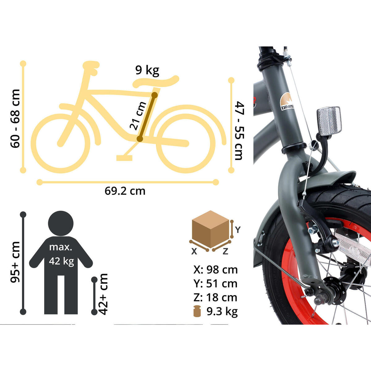 12-Zoll-VTC-Fahrrad für Kinder ab 3 Jahren, Cruiser 