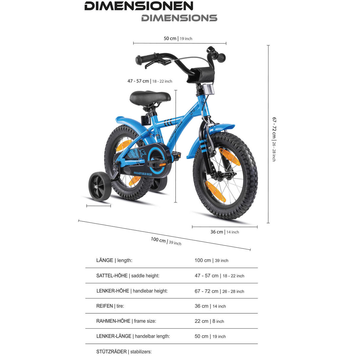 14-Zoll-Kinderfahrrad 3–5 Jahre mit Stabilisierungsrädern und Rücktritt