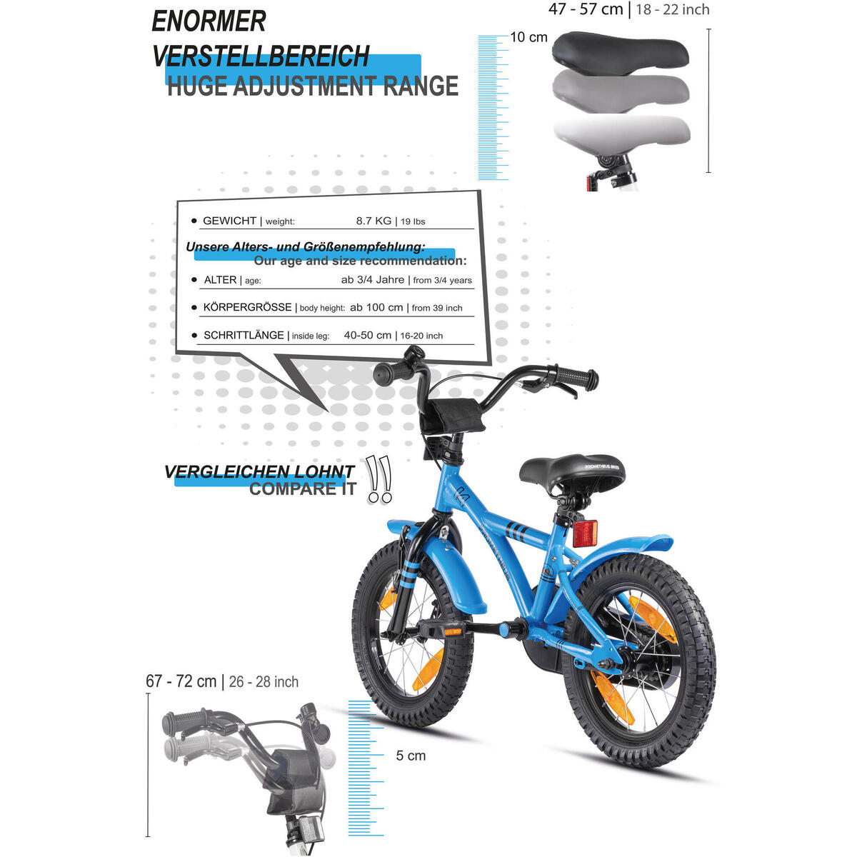 14-Zoll-Kinderfahrrad 3–5 Jahre mit Stabilisierungsrädern und Rücktritt