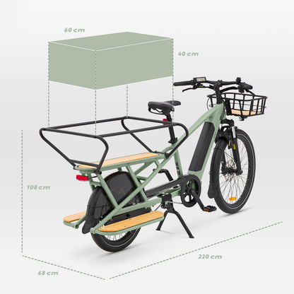 VELOCARGO ELECTRIQUE LONGTAIL CHARGEMENT ARRIERE R500E vert clair